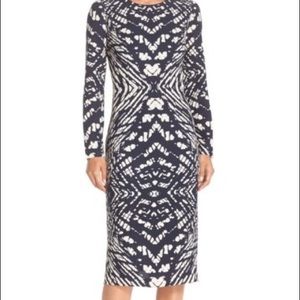 Maggy London Navy Tie Dye Long Sleeve Midi Dress